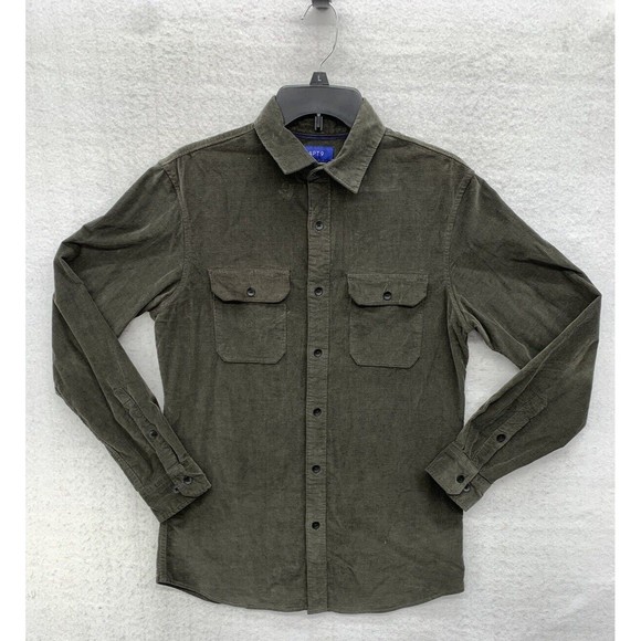 APT.9 Shirt Men’s Small Gray Thin Ribbed Corduroy Long Sleeve Button Up Pockets - Picture 1 of 15